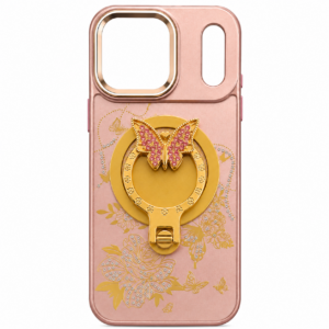 Glitter Sparkle Butterflies Ring Stand Bling Diamond Kickstand Shockproof Protective Cover in rose gold , compatible for IPHONE 17 PRO MAX & IPHONE 18 PRO MAX | SKU: PC83-IPH17MAXRG