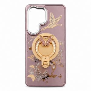Glitter Sparkle Butterflies Ring Stand Bling Diamond Kickstand Shockproof Protective Cover in rose gold , compatible for   SAMSUNG A37  5G