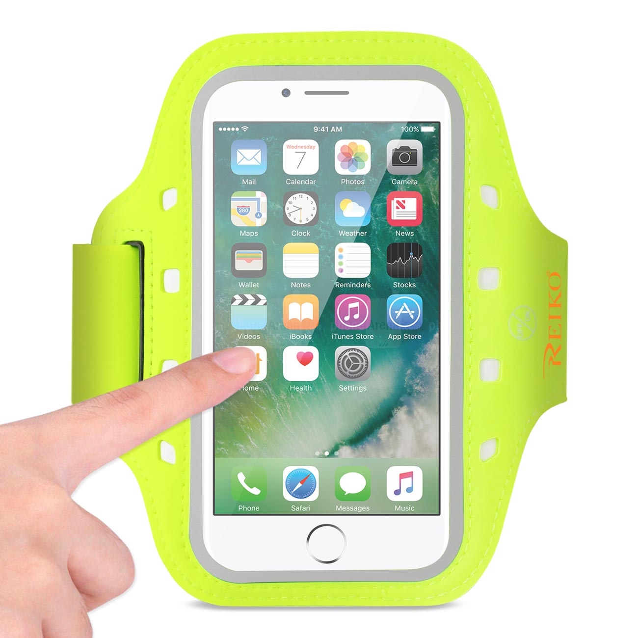 REIKO RUNNING SPORTS ARMBAND FOR 5 INCHES DEVICE WITH LED IN GREEN (5x5 INCHES)SAB05-UNI50GR