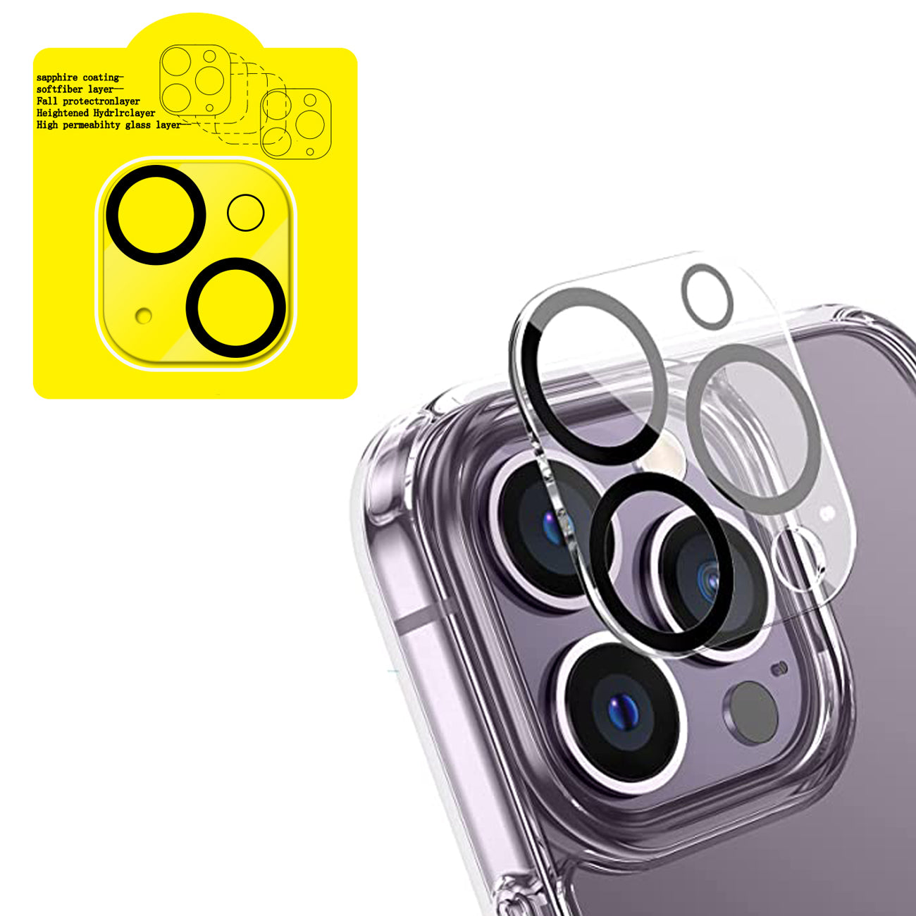 Reiko Clear Camera Protector compatible with iPhone 14 Pro/14 Pro Max and iPhone 15 Pro/15 Pro Max
