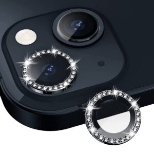 Diamond Camera Lens Protector, Diamond Tempered Glass Camera Cover Screen Protector for iPhone 14 / iPhone 14 Plus In Black