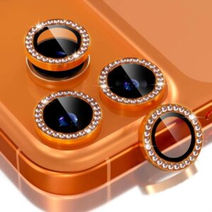 Diamond Camera Lens Protector, Diamond Tempered Glass Camera Cover Screen Protector for IPHONE 17 PRO / 17 MAX & IPHONE 18 PRO MAX In Orange | SKU: SCP23B-IPH17PRO/17MAXORG
