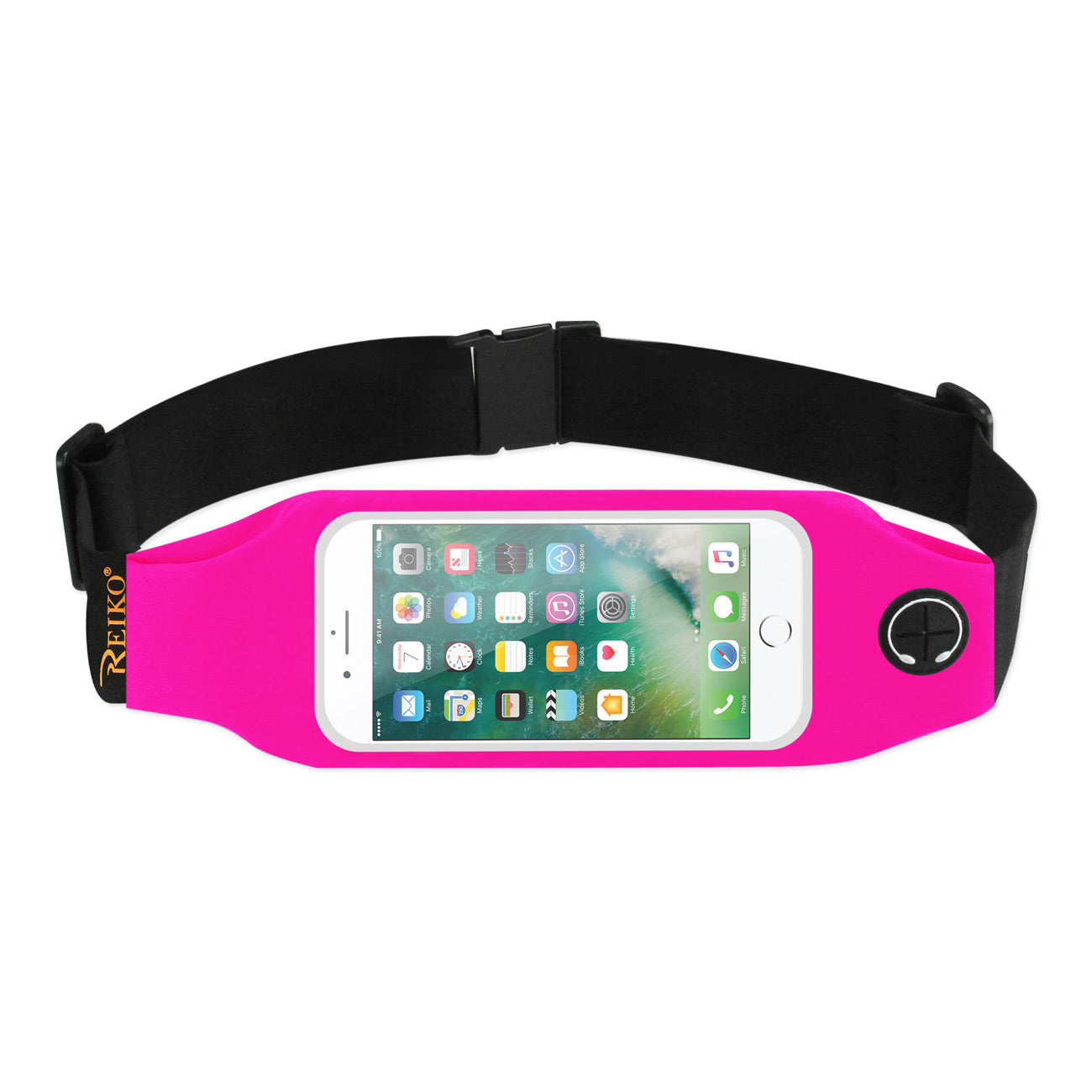 REIKO RUNNING SPORT BELT FOR 5 INCHES DEVICE WITH TWO POCKETS AND LED IN PINK (5x5 INCHES)(SWB05-UNI50PK)