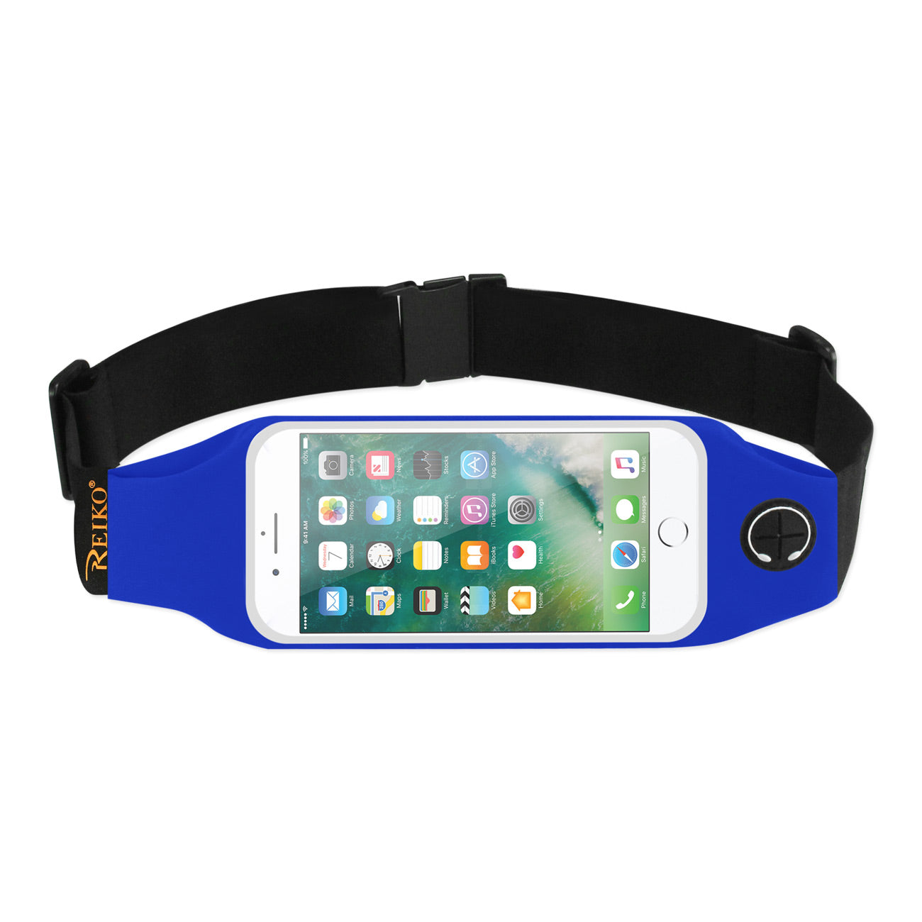 REIKO RUNNING SPORT BELT FOR 5.5 INCHES DEVICE WITH TWO POCKETS AND LED IN BLUE (5.5x5.5 INCHES)(SWB05-UNI55BL)