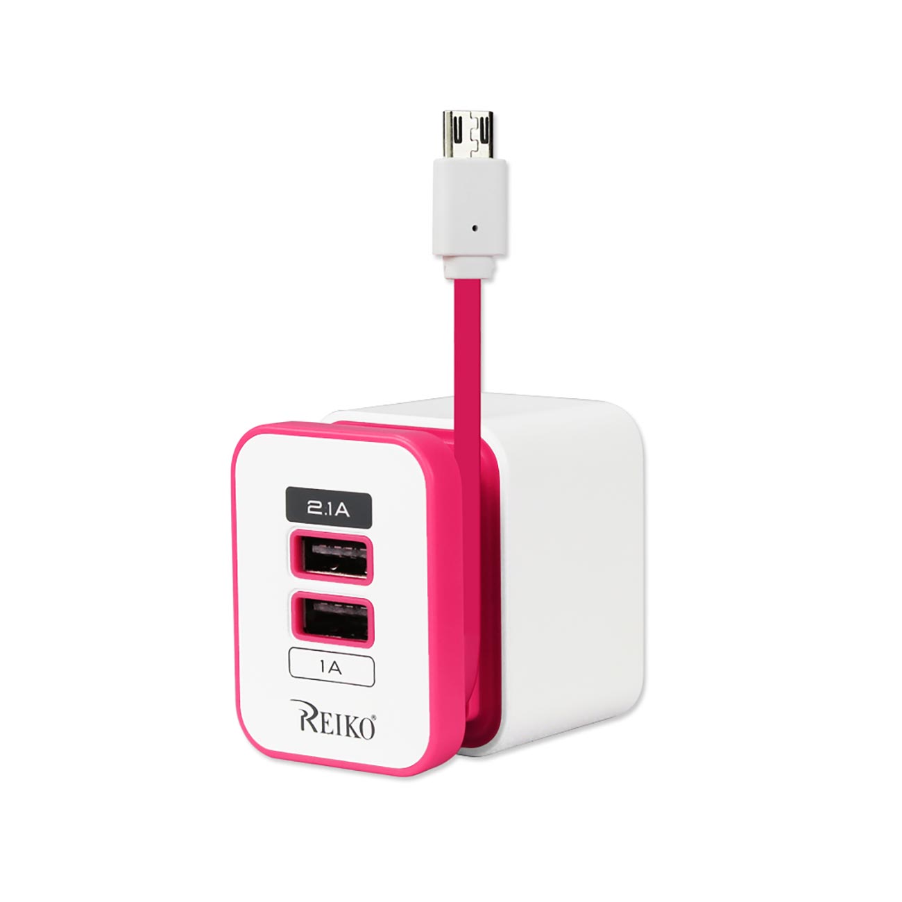 REIKO 2 AMP DUAL PORT PORTABLE TRAVEL ADAPTER CHARGER IN HOT PINK TC210-2A5VHPK