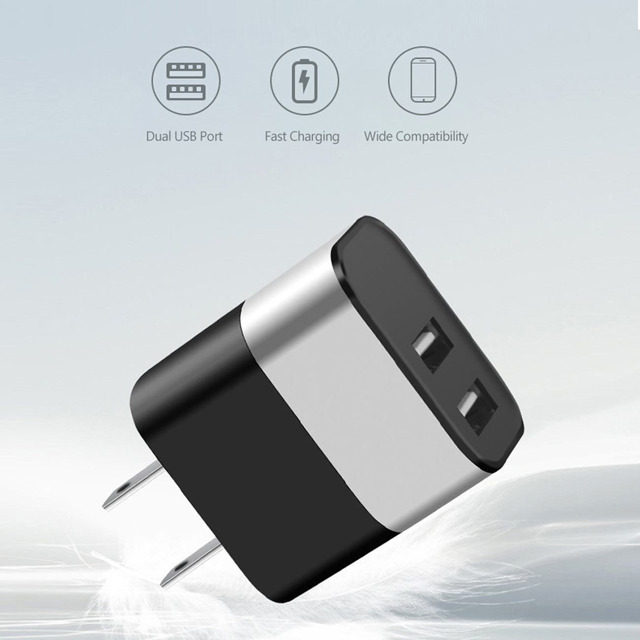 Dual Port USB Wall Charger/ Power Adapter/ Charging Block In Silver (12pcs) - Image 2