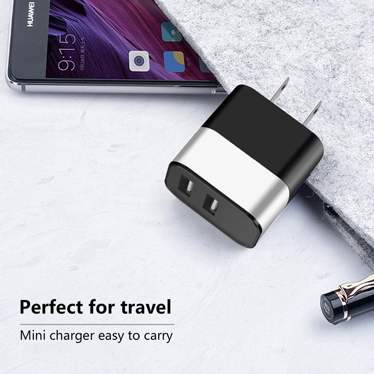Dual Port USB Wall Charger/ Power Adapter/ Charging Block In Silver (12pcs) - Image 3