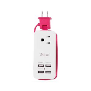 Reiko 4.1 Amp 4 Usb Home Wall Charging Station In Hot Pink SKU:USBTC-4A5VHPK