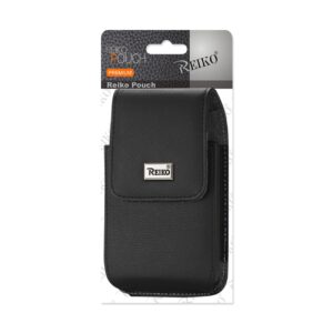 Reiko Vertical Leather Pouch With Magnetic Closure and Belt Loop In Black (7.0 x 3.9 x 0.7 Inches) | SKU: VP385B-703907BK