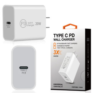 20W Power Delivery Travel Wall Charger Adapter with Type-C Port In White SKU:WC16-PD20WTYPECWH