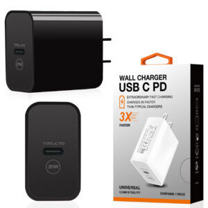 20W Power Delivery Travel Wall Charger Adapter with Type-C Port In Black SKU:WC16-PD20WTYPECBK