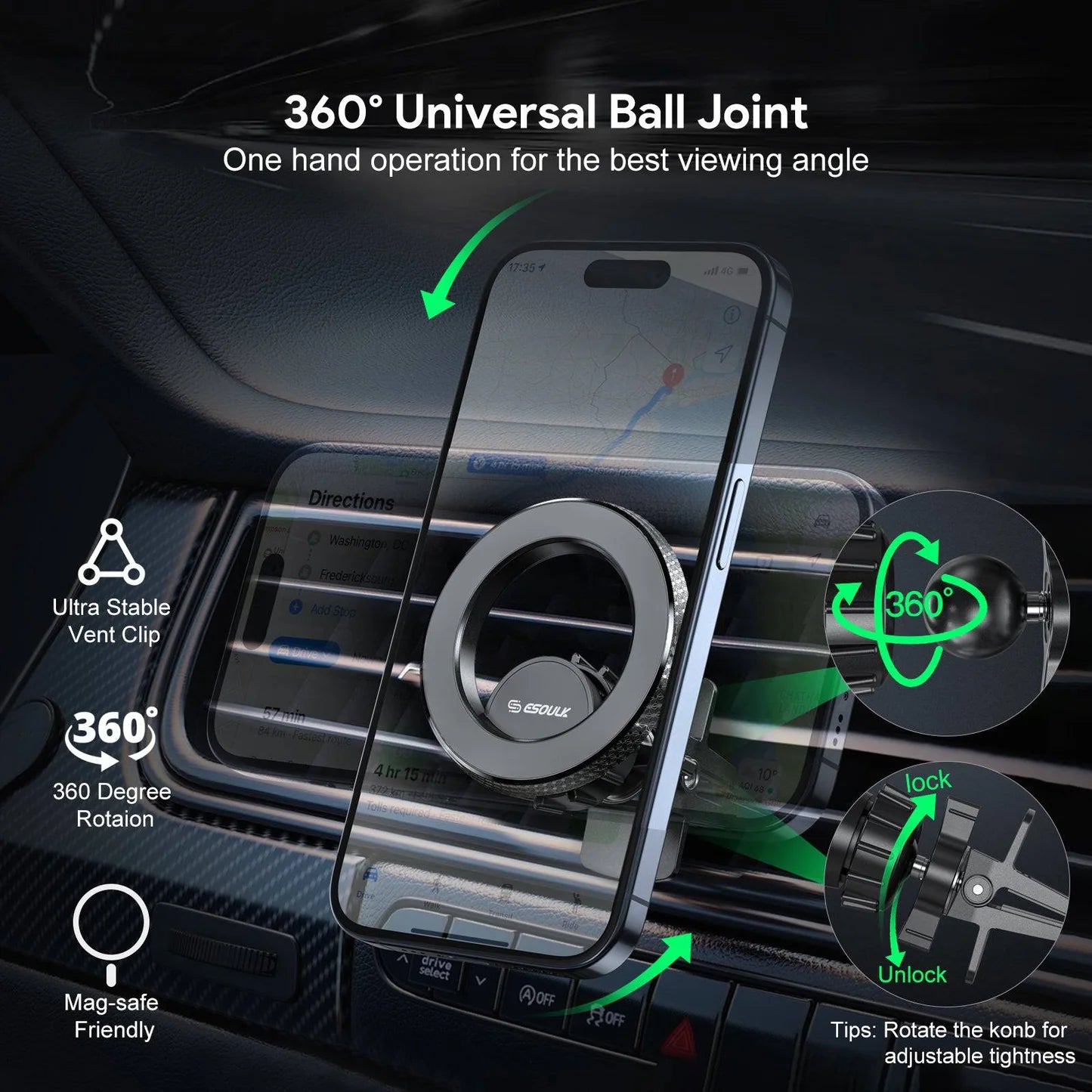 Air Vent Magnetic Car Holder SKU:HLD-EK3007BK - Image 7